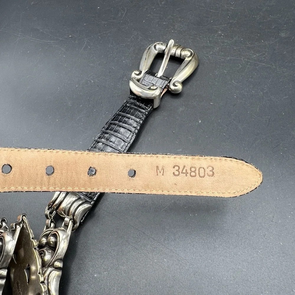 Vintage Brighton Silver Black Leather Belt #34803 Size M 1996